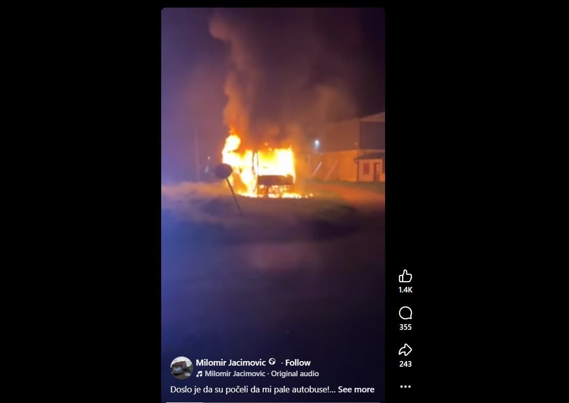 Zapaljen autobus autoprevoznika Jaćimovića